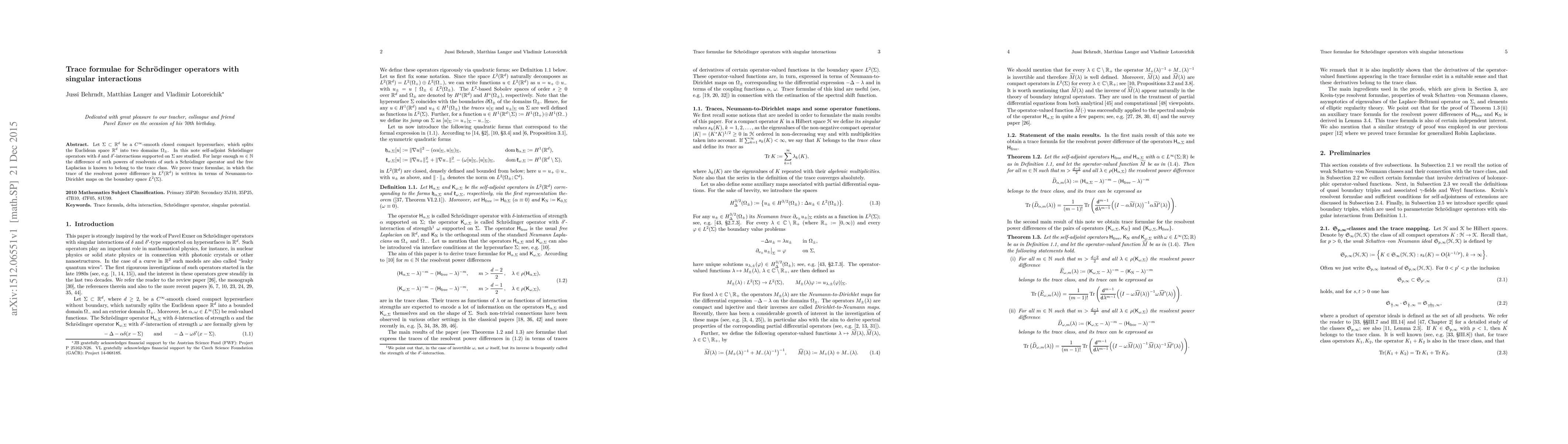 Thumbnail for Trace formulae for Schr\"odinger operators with singular interactions