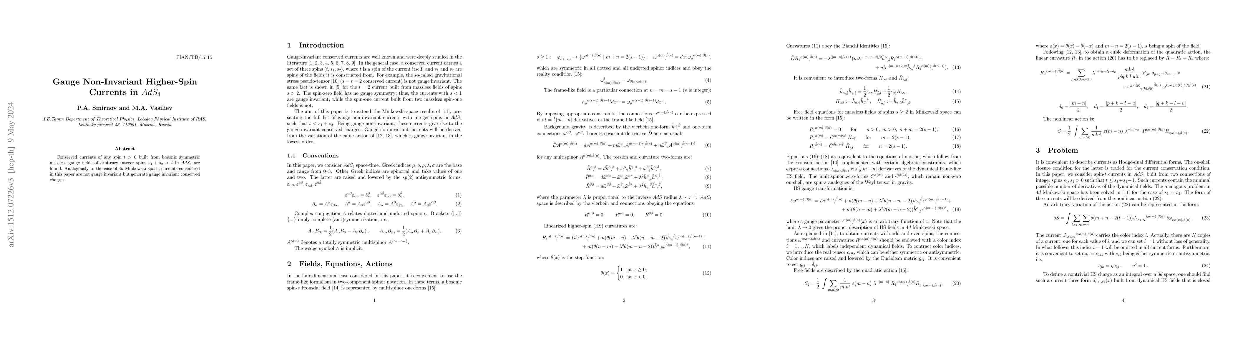 Thumbnail for Gauge Non-Invariant Higher-Spin Currents in $AdS_4$