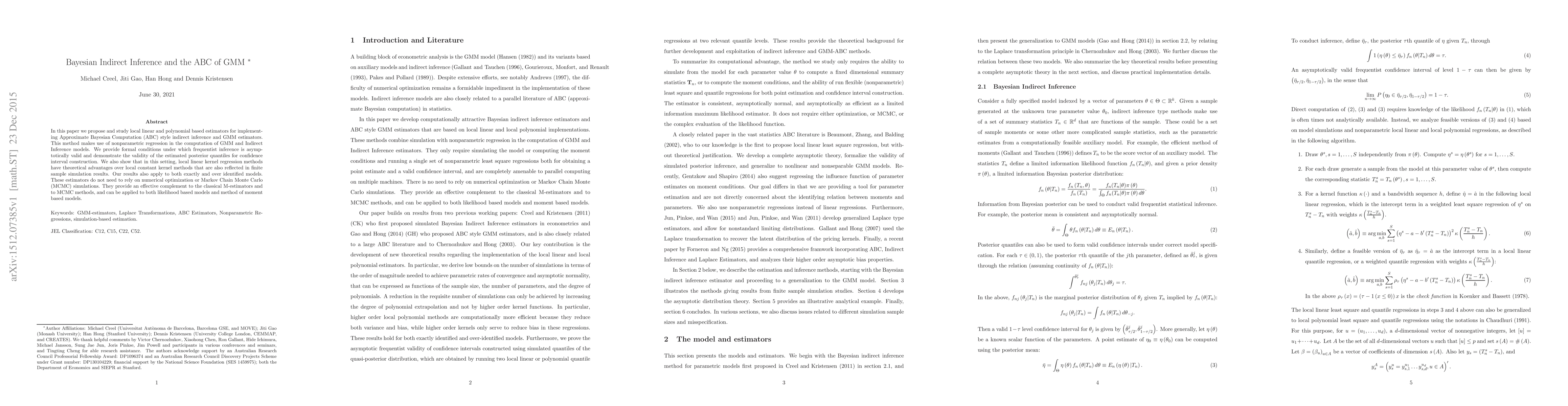 Thumbnail for Bayesian Indirect Inference and the ABC of GMM
