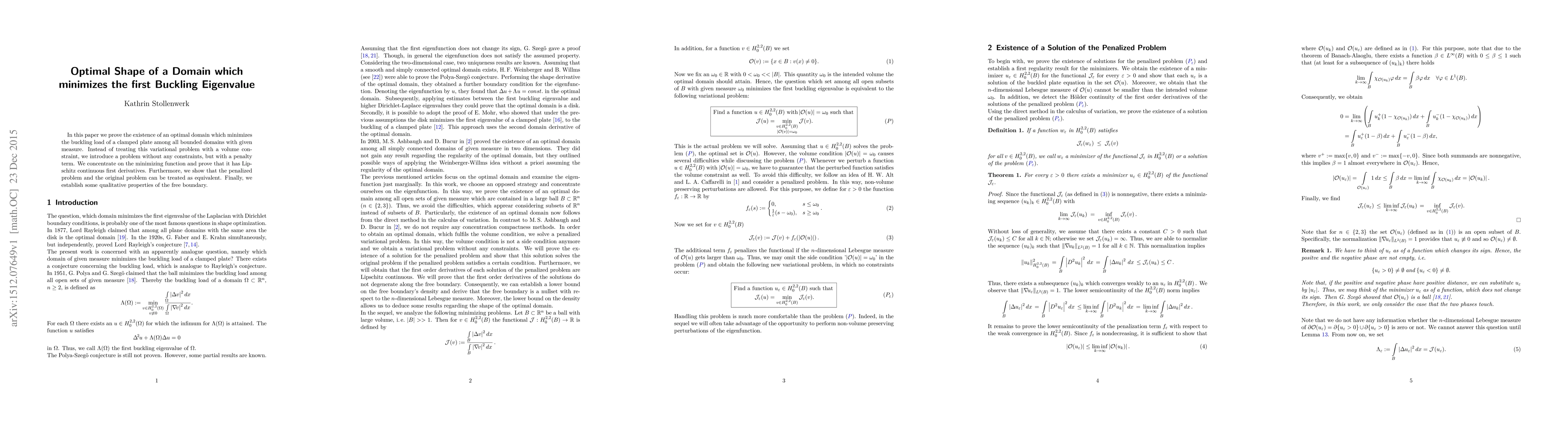 Thumbnail for Optimal Shape of a Domain which minimizes the first Buckling Eigenvalue