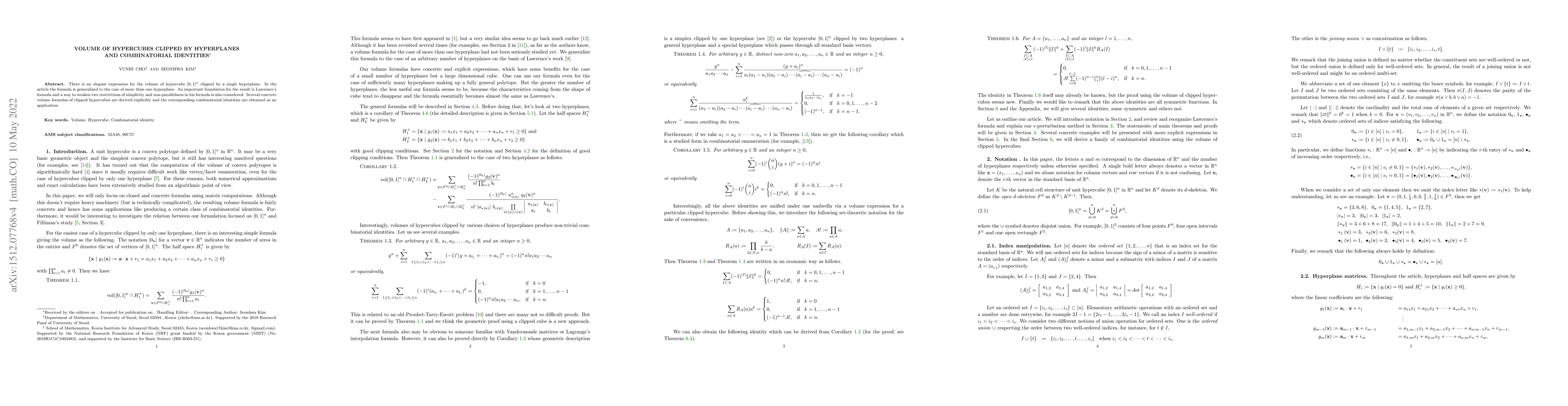 Thumbnail for Volume of Hypercubes Clipped by Hyperplanes and Combinatorial Identities