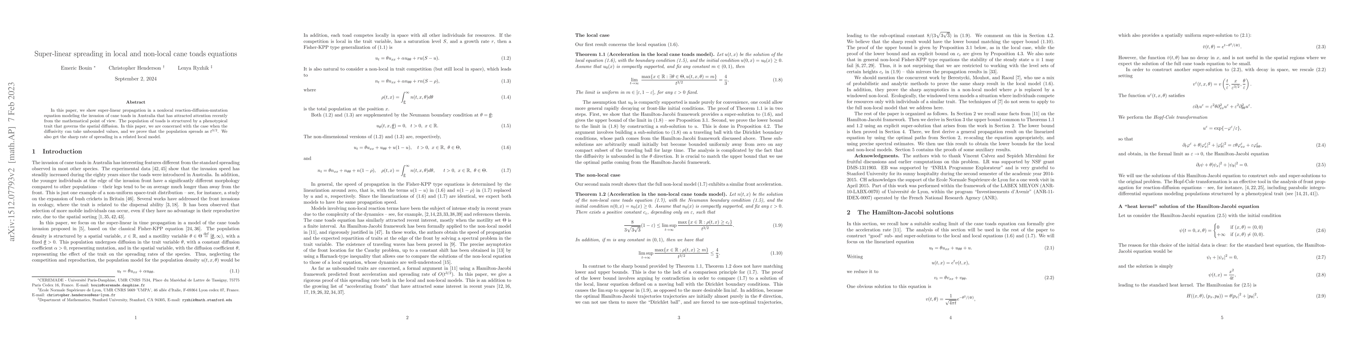 Thumbnail for Super-linear spreading in local and non-local cane toads equations