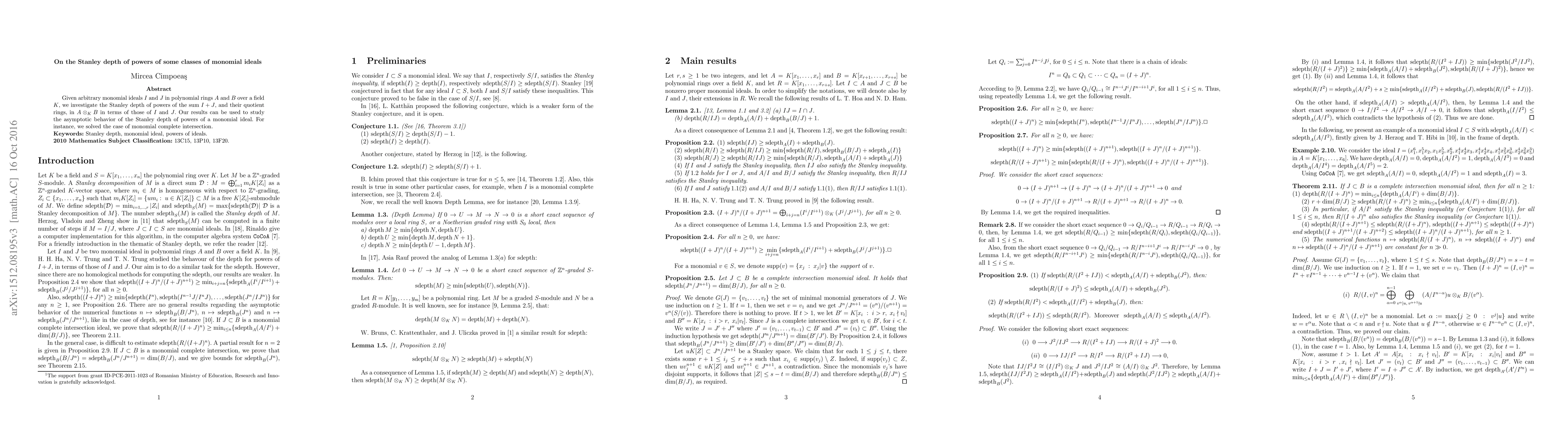 Thumbnail for On the Stanley depth of powers of some classes of monomial ideals