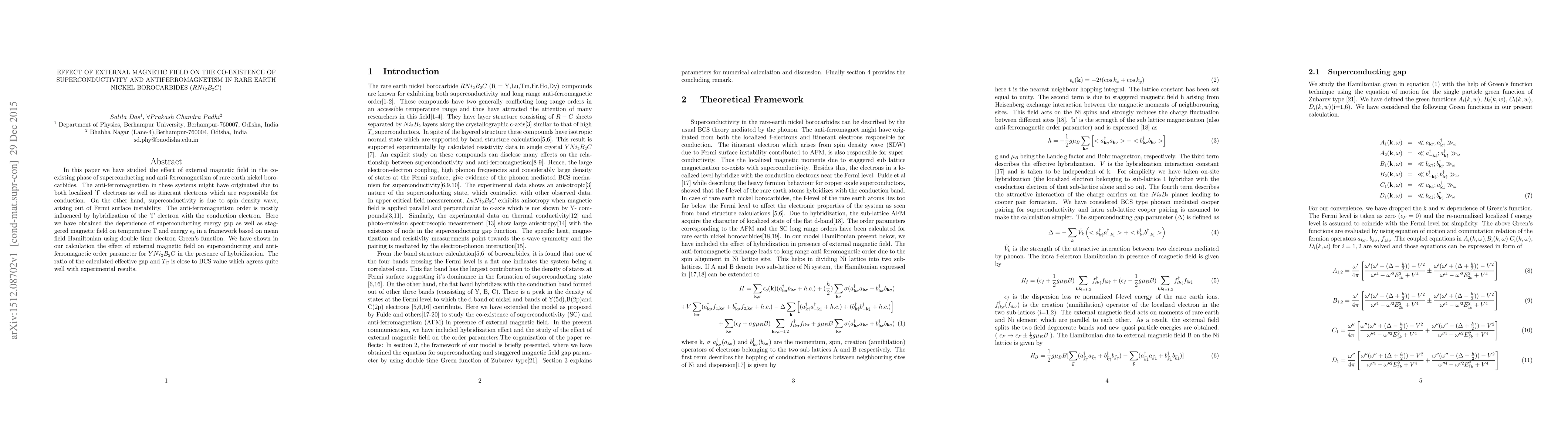 Thumbnail for Effect of External Magnetic Field on the Co-existence of
  Superconductivity and Antiferromagnetism in rare Earth Nickle Borocarbides
  (RNi2B2C)