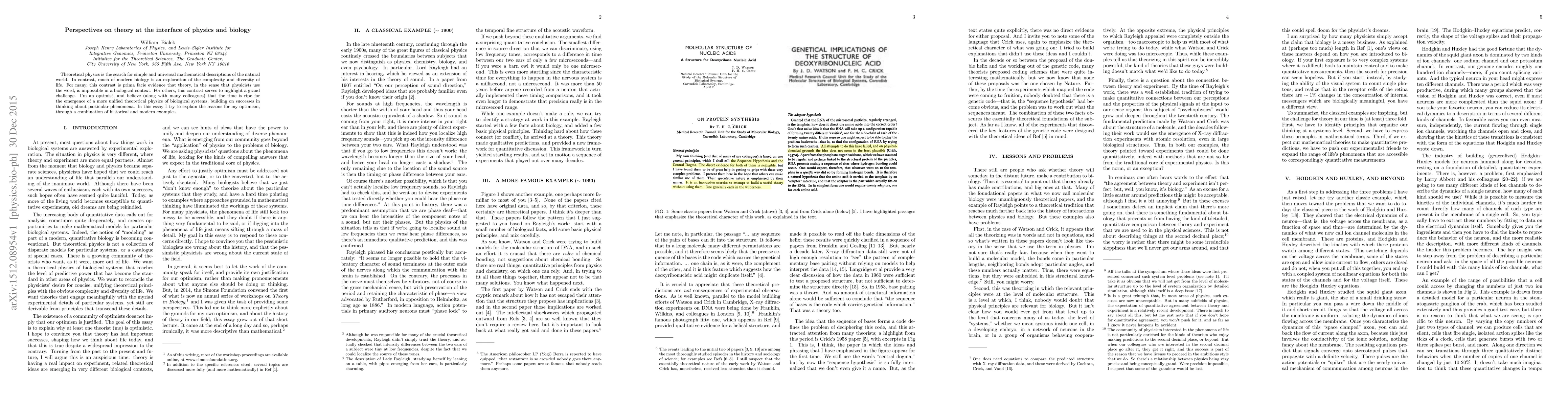 Thumbnail for Perspectives on theory at the interface of physics and biology