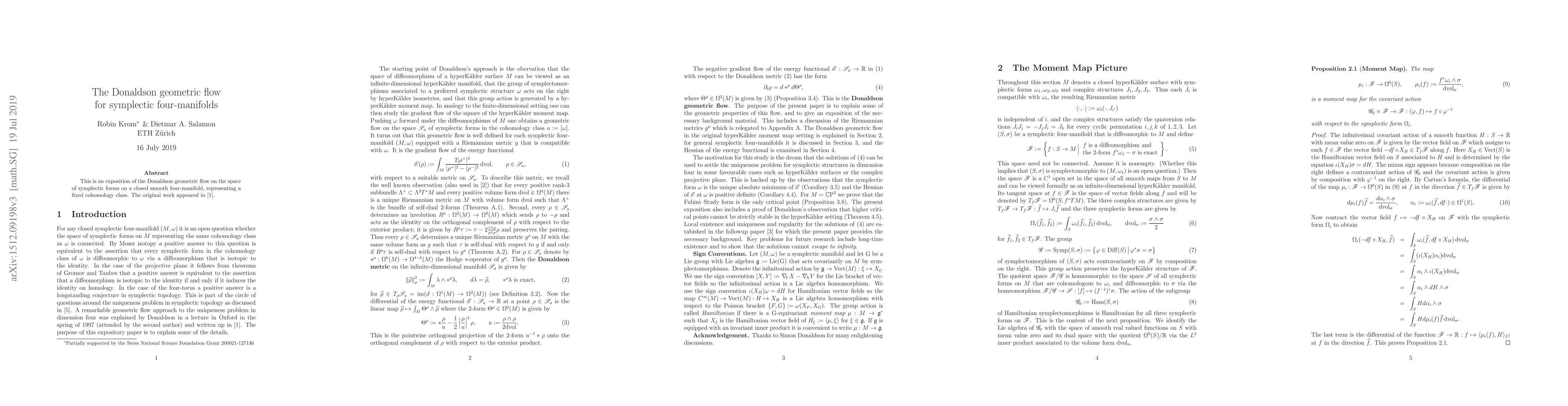 Thumbnail for The Donaldson geometric flow for symplectic four-manifolds