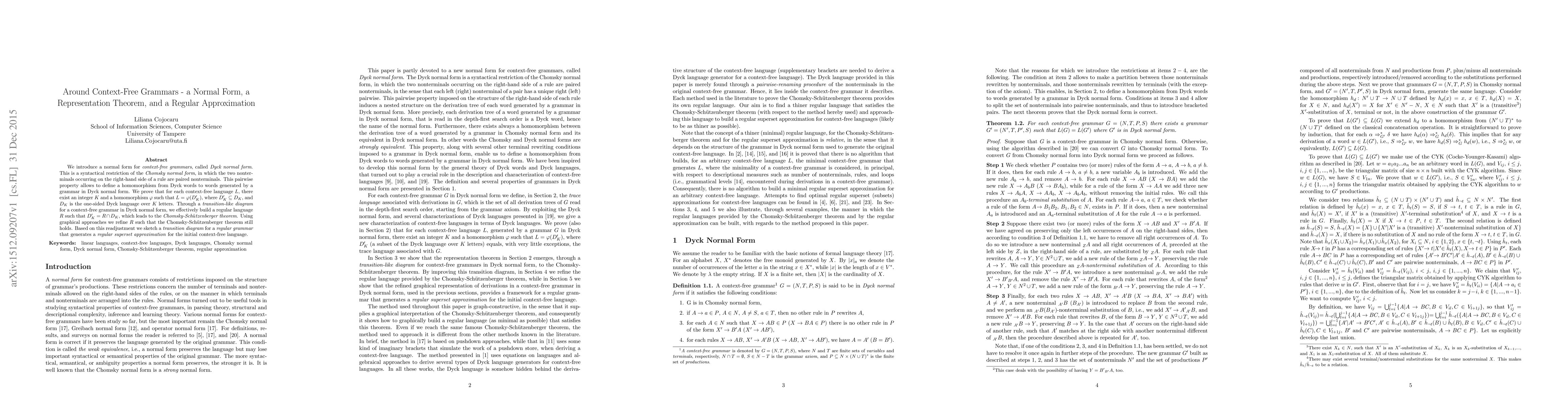 Thumbnail for Around Context-Free Grammars -- a Normal Form, a Representation Theorem,
  and a Regular Approximation