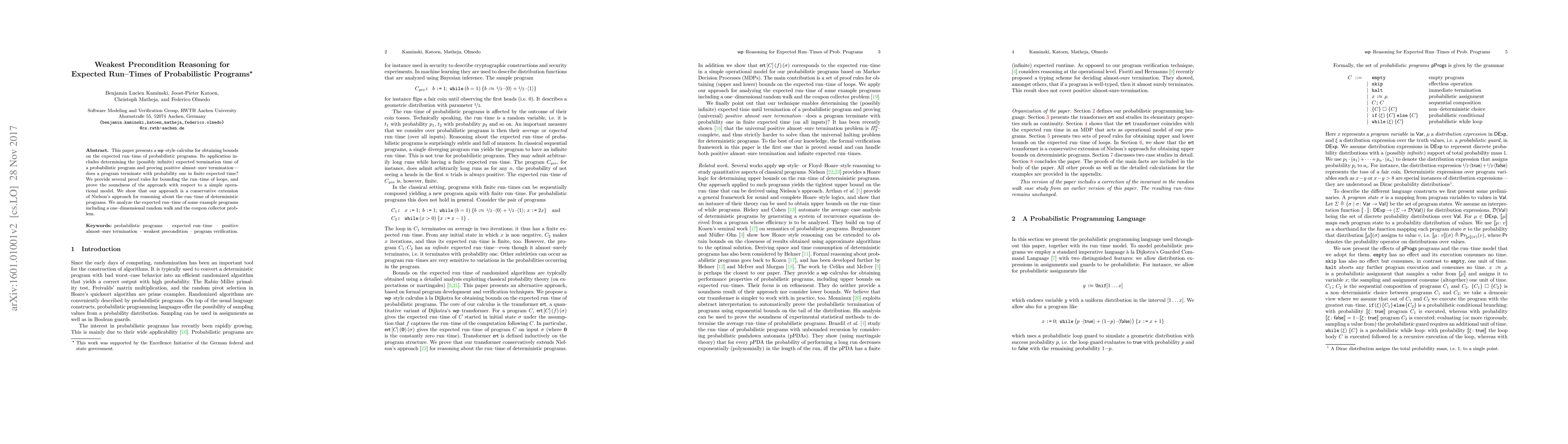 Thumbnail for Weakest Precondition Reasoning for Expected Run-Times of Probabilistic
  Programs