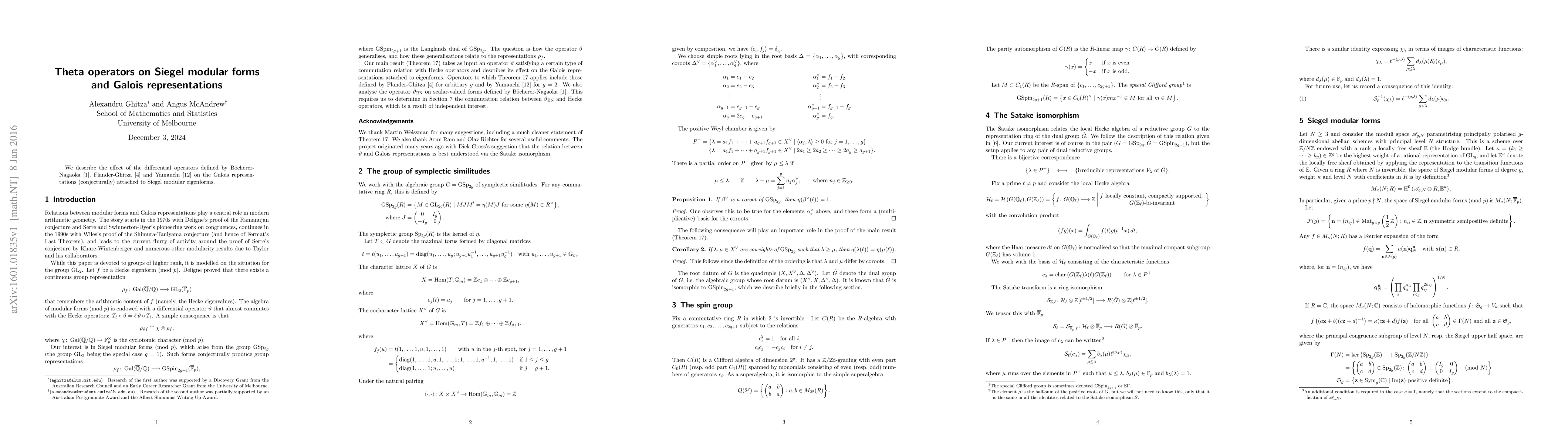 Thumbnail for Theta operators on Siegel modular forms and Galois representations