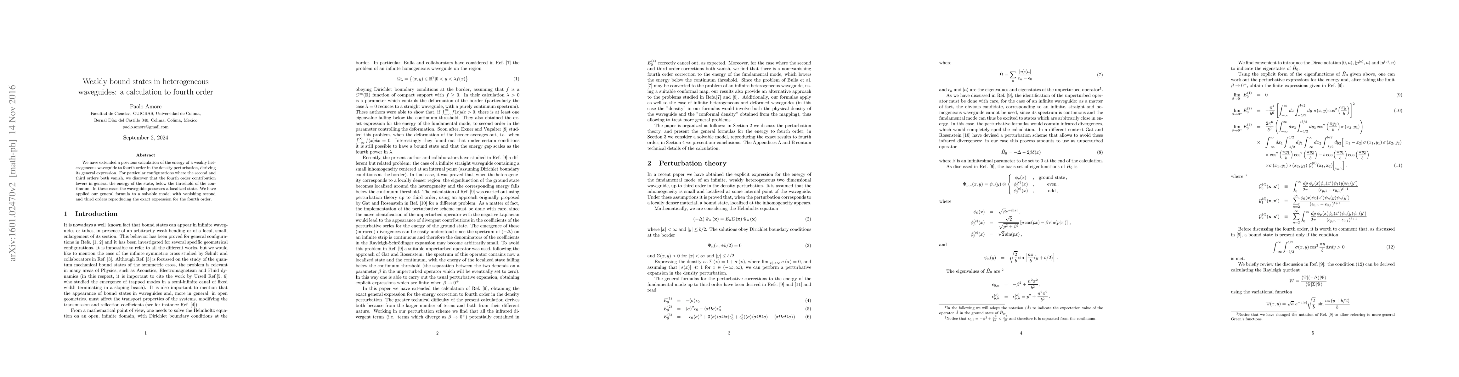 Thumbnail for Weakly bound states in heterogeneous waveguides: a calculation to fourth
  order