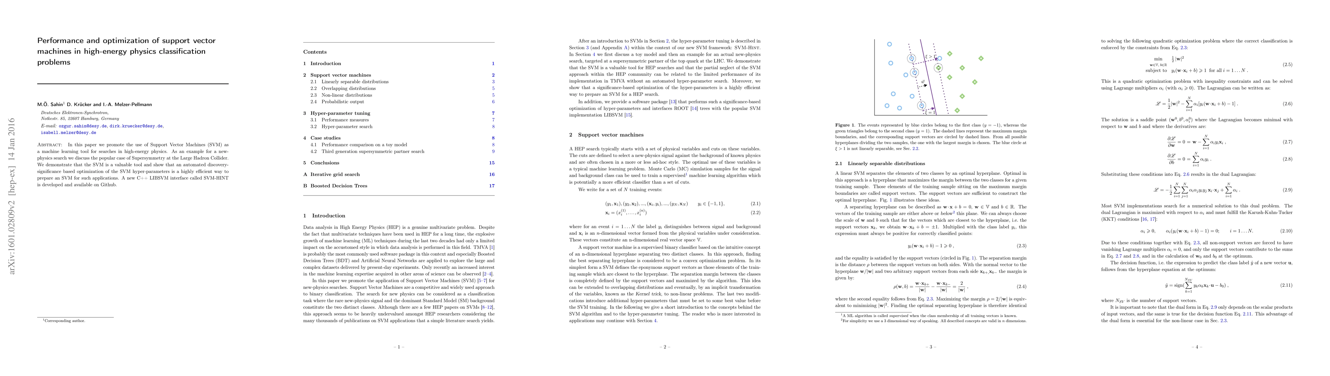 Thumbnail for Performance and optimization of support vector machines in high-energy
  physics classification problems