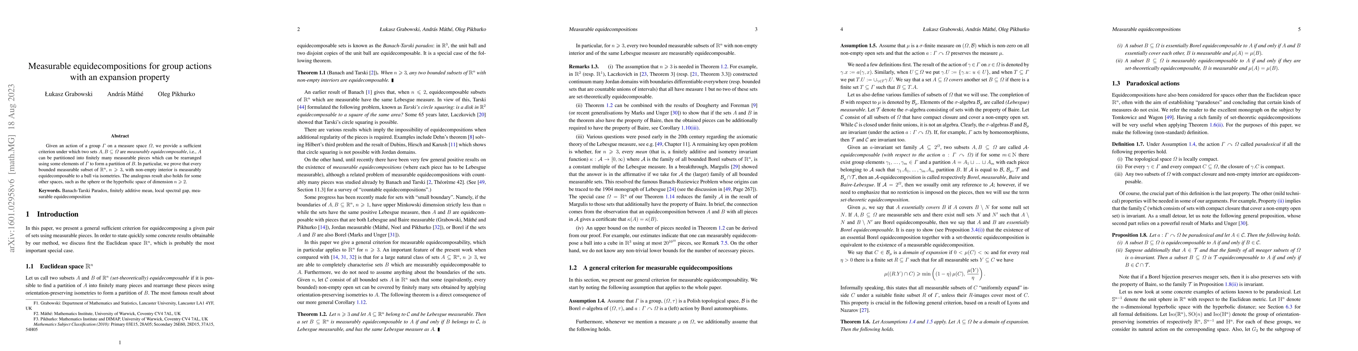 Thumbnail for Measurable equidecompositions for group actions with an expansion
  property