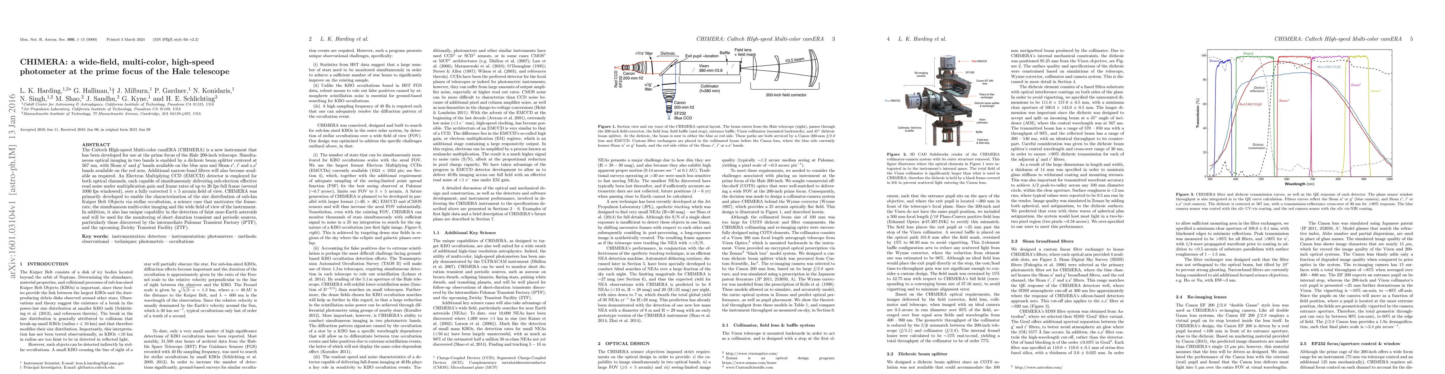 Thumbnail for CHIMERA: a wide-field, multi-color, high-speed photometer at the prime
  focus of the Hale telescope