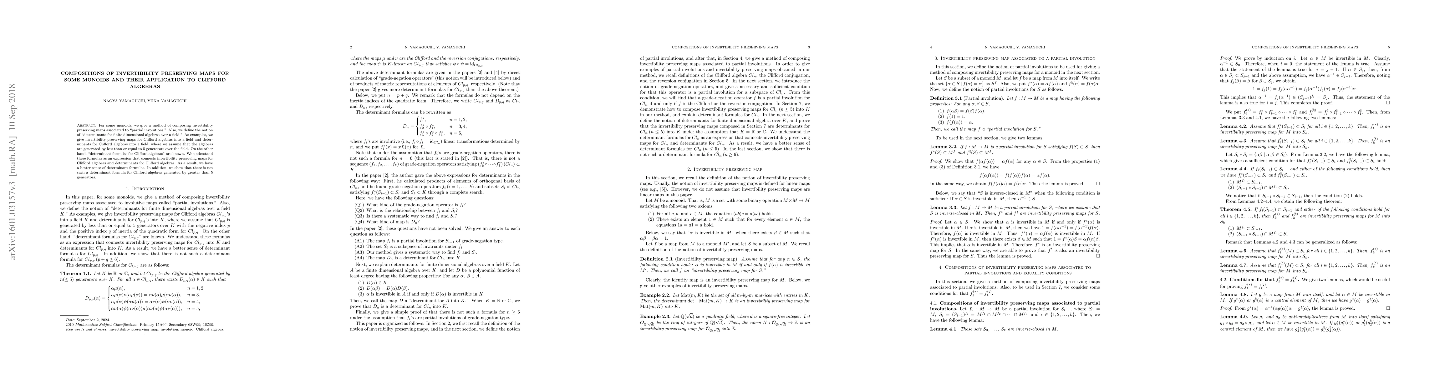 Thumbnail for Compositions of invertibility preserving maps for some monoids and their
  application to Clifford algebras