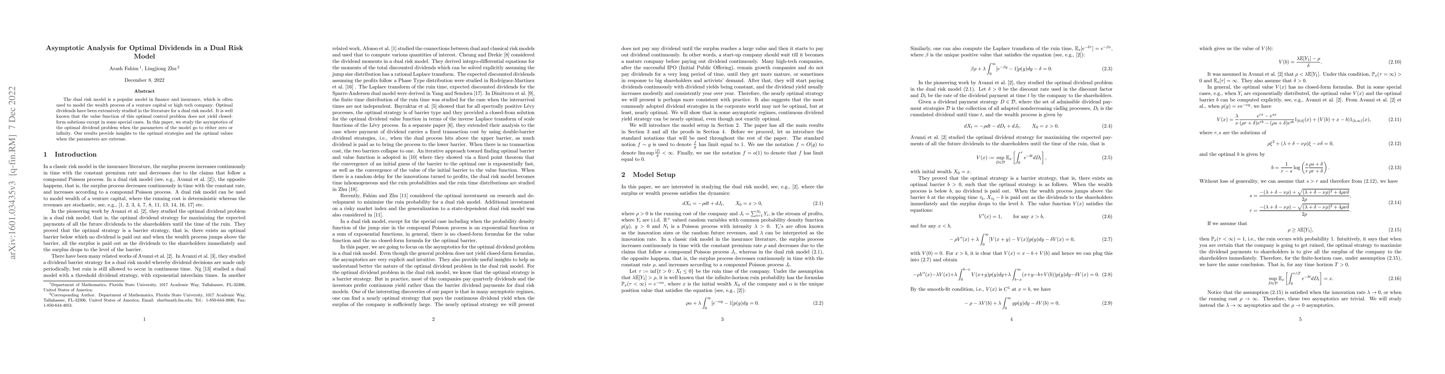 Thumbnail for Asymptotic Analysis for Optimal Dividends in a Dual Risk Model