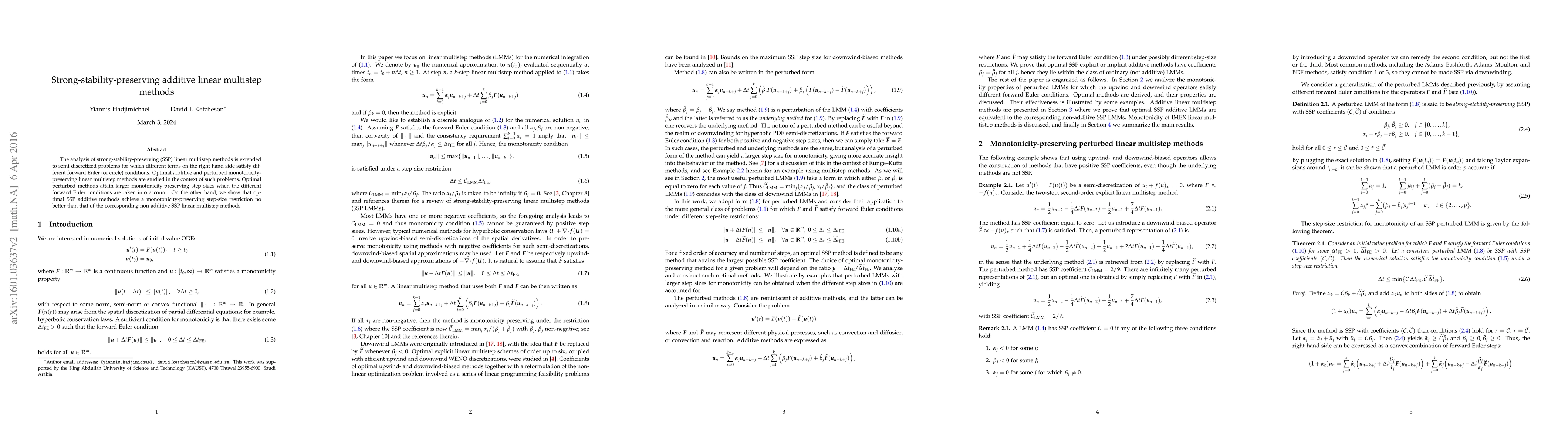 Thumbnail for Strong-stability-preserving additive linear multistep methods