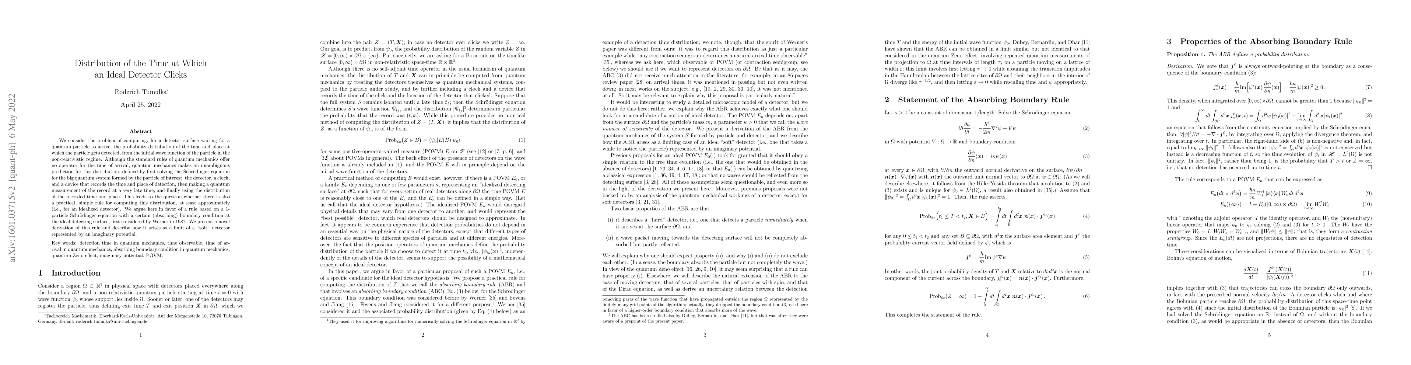 Thumbnail for Distribution of the Time at Which an Ideal Detector Clicks