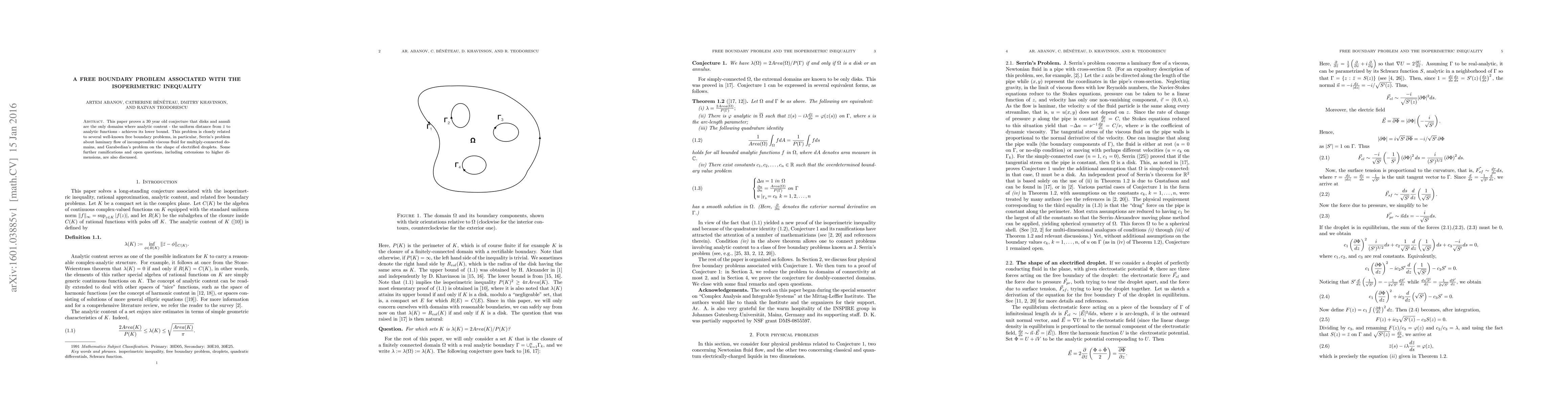 Thumbnail for A free boundary problem associated with the isoperimetric inequality