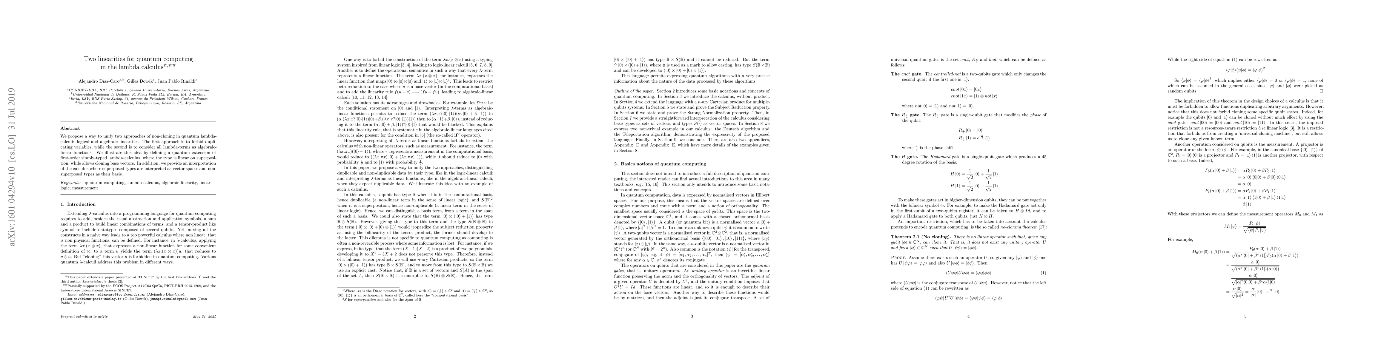 Thumbnail for Two linearities for quantum computing in the lambda calculus