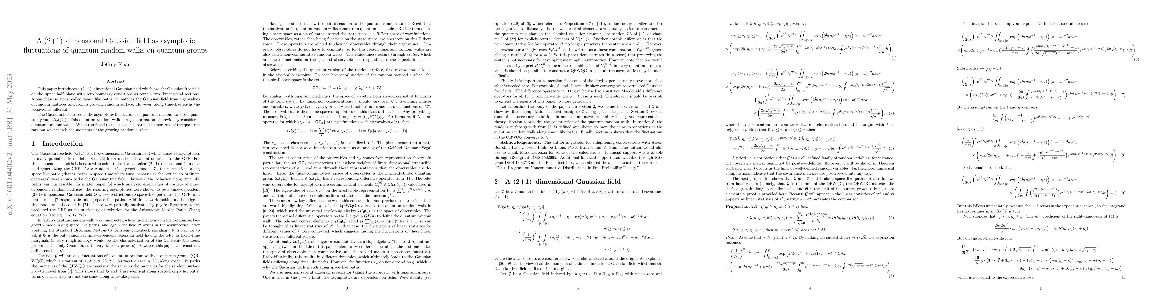 Thumbnail for A (2+1)-dimensional Gaussian field as fluctuations of quantum random
  walks on quantum groups