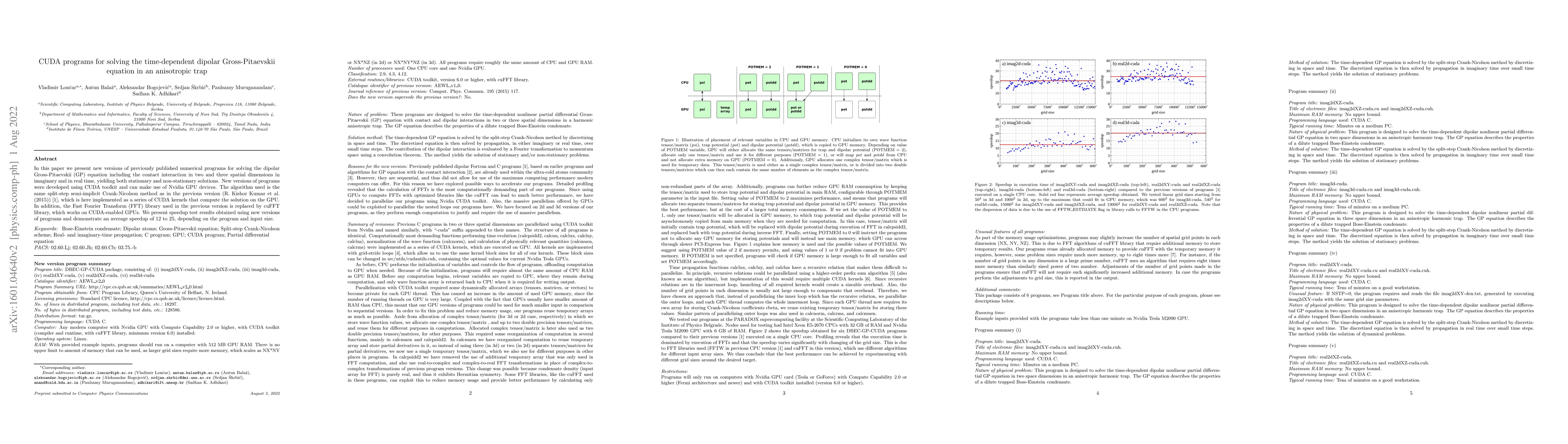 Thumbnail for CUDA programs for solving the time-dependent dipolar Gross-Pitaevskii
  equation in an anisotropic trap