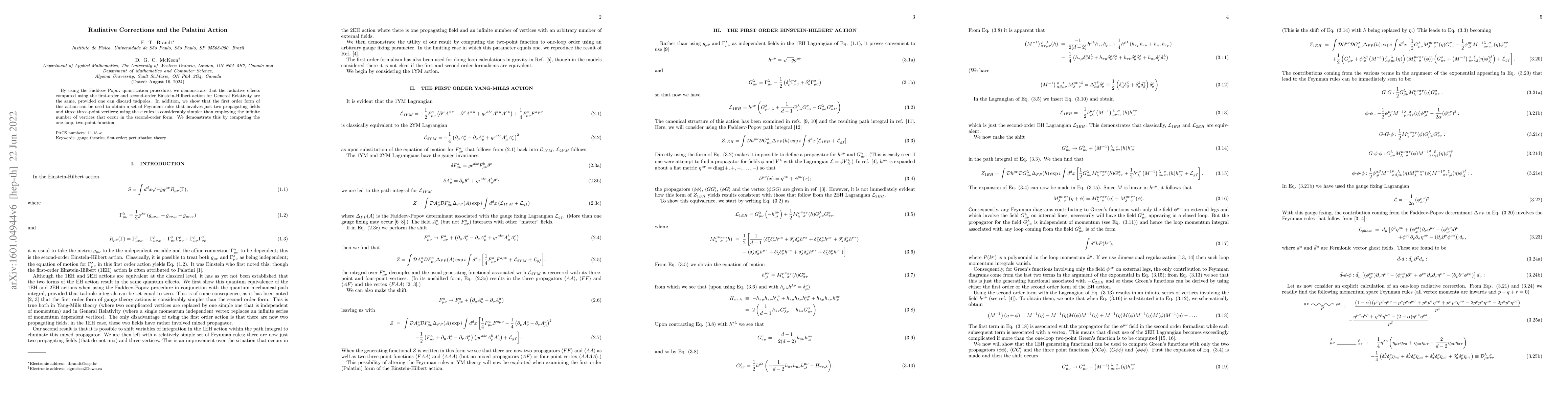 Thumbnail for Radiative Corrections and the Palatini Action