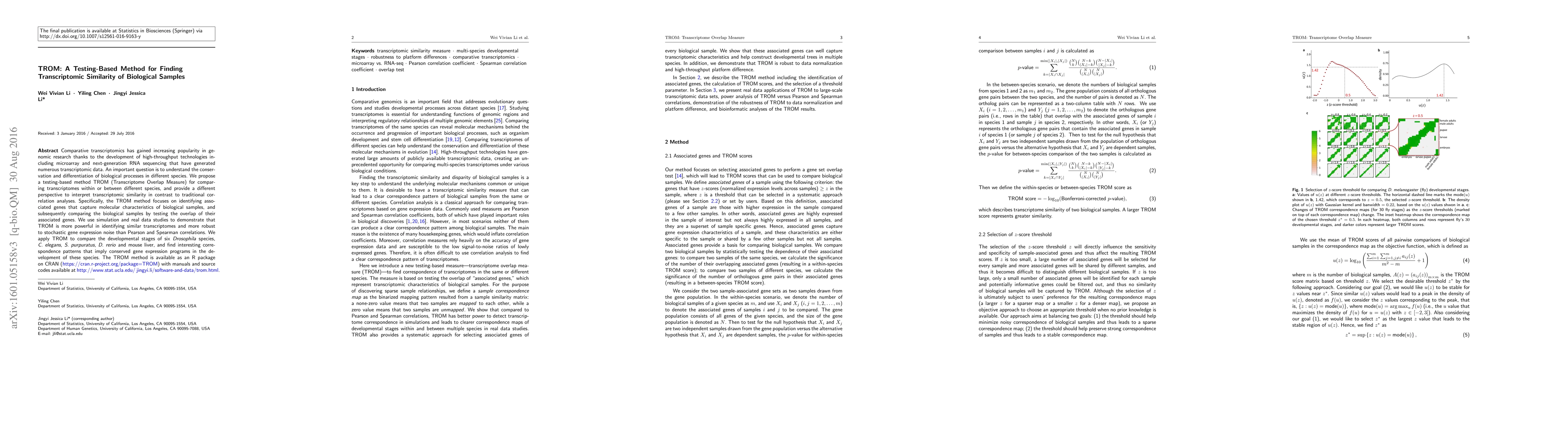 Thumbnail for TROM: A Testing-based Method for Finding Transcriptomic Similarity of
  Biological Samples