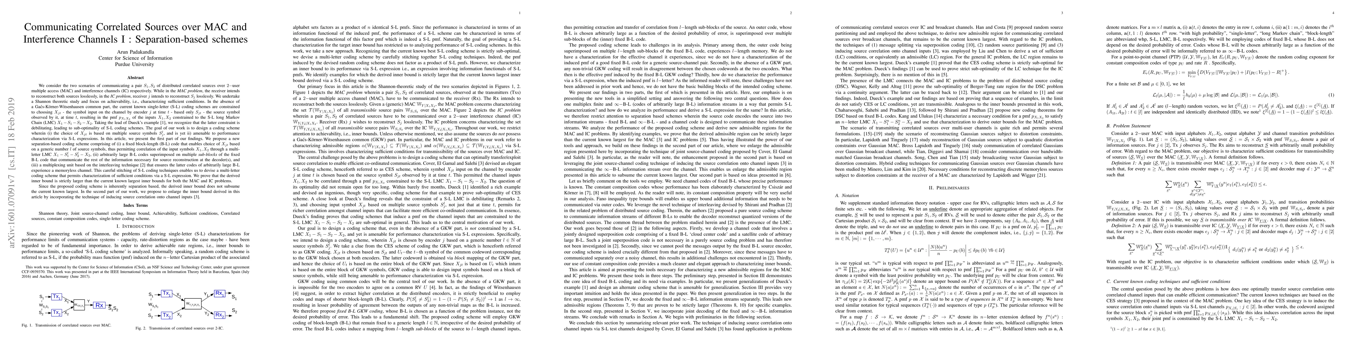 Thumbnail for Communicating Correlated Sources over MAC and Interference Channels I :
  Separation-based schemes