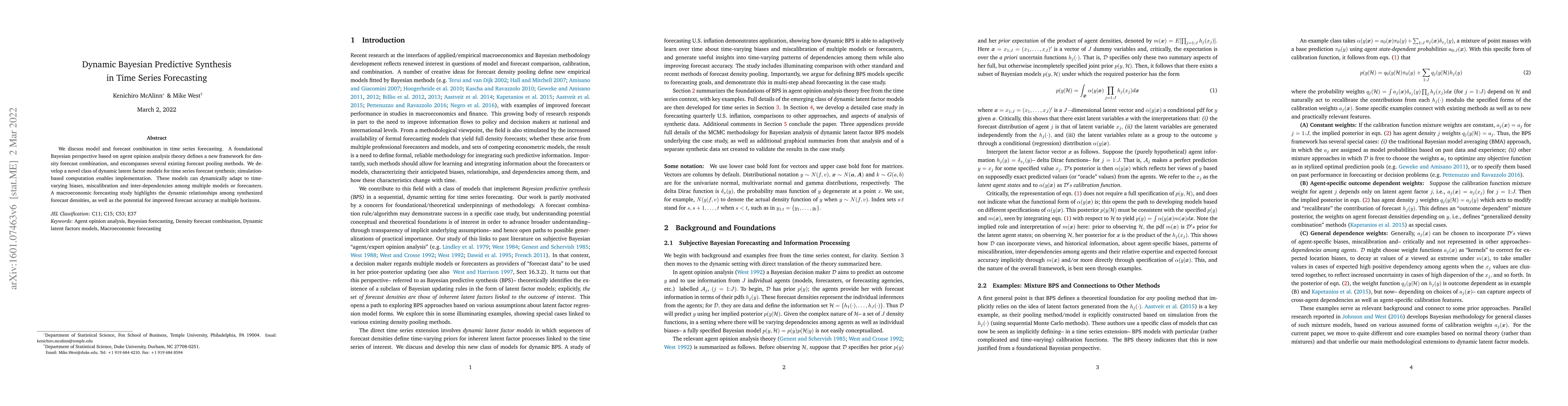 Thumbnail for Dynamic Bayesian Predictive Synthesis in Time Series Forecasting