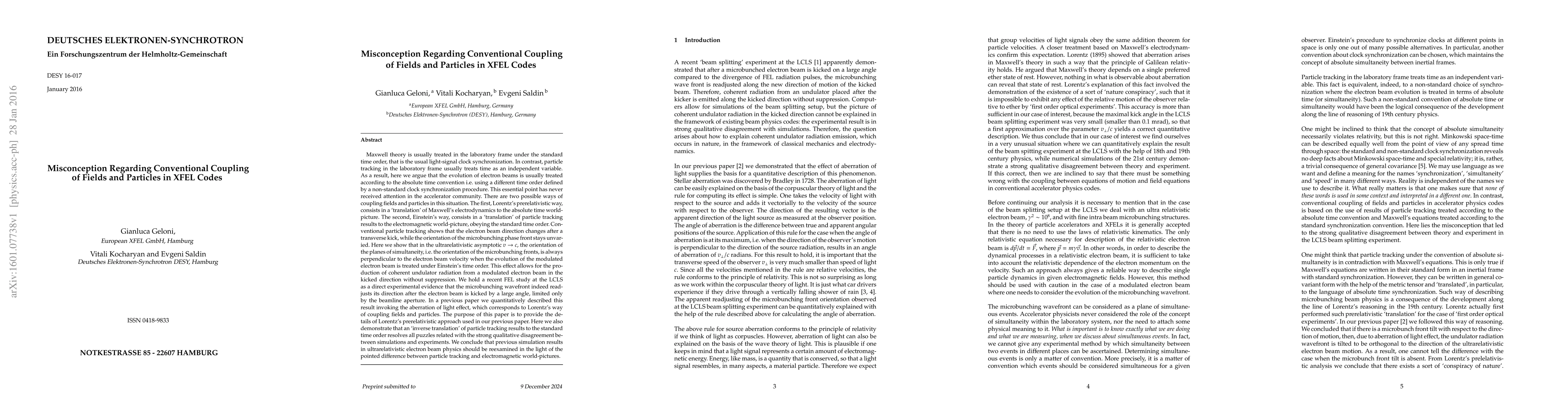 Thumbnail for Misconception Regarding Conventional Coupling of Fields and Particles in
  XFEL Codes