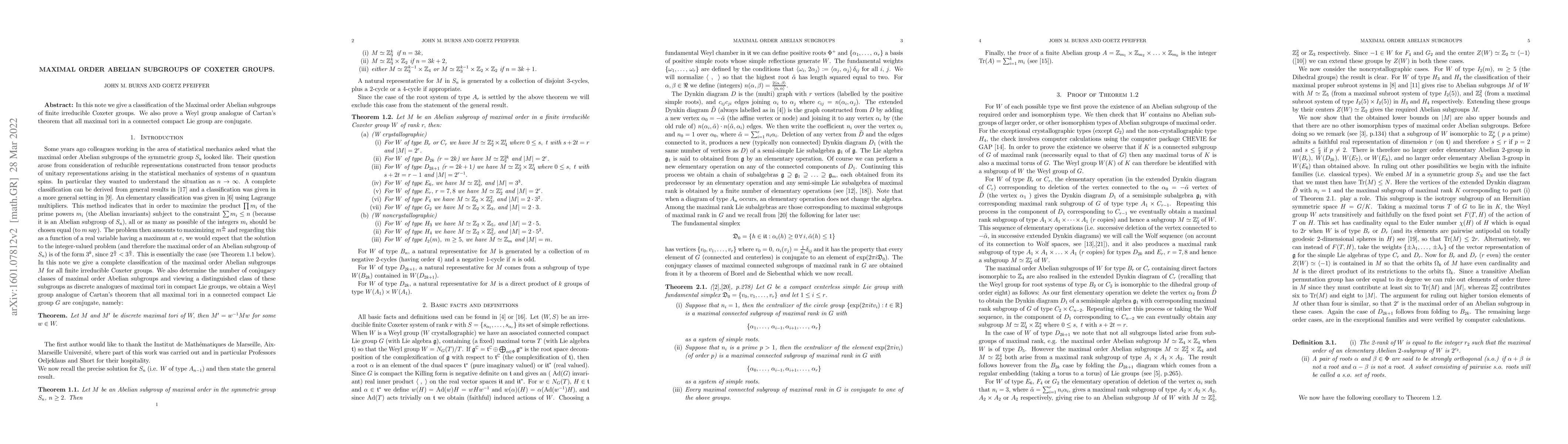 Thumbnail for Maximal order Abelian subgroups of Coxeter groups