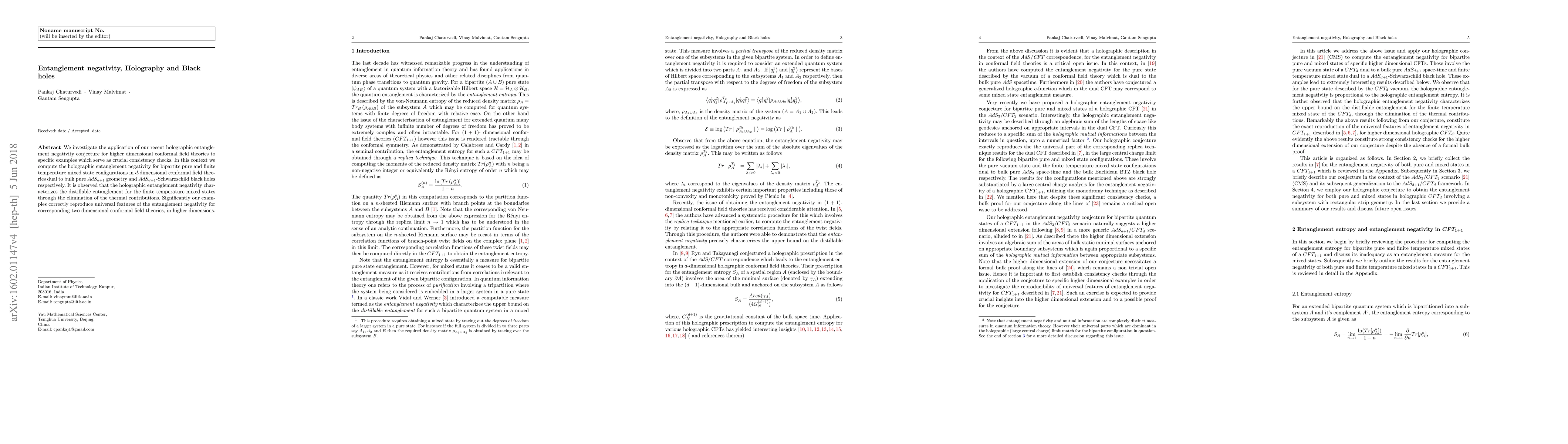 Thumbnail for Entanglement negativity, Holography and Black holes