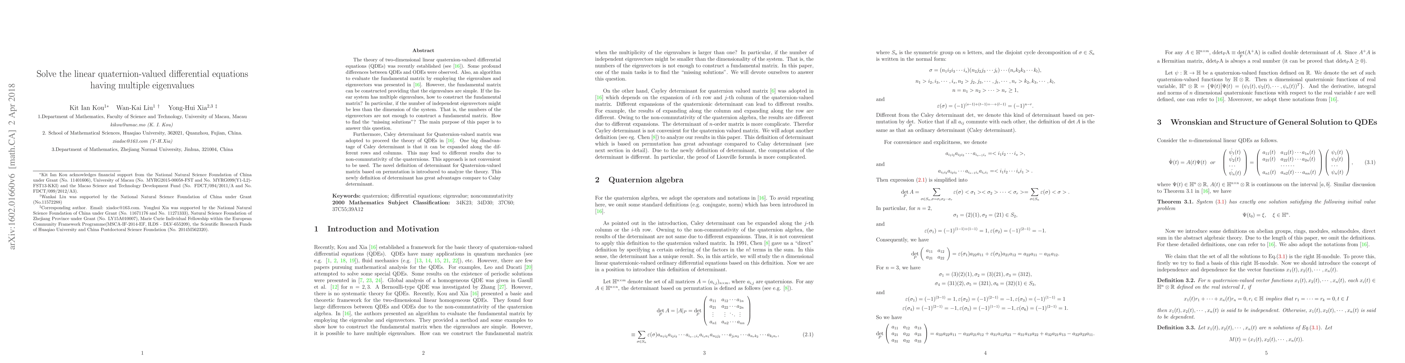 Thumbnail for Solve the linear quaternion-valued differential equations having
  multiple eigenvalues