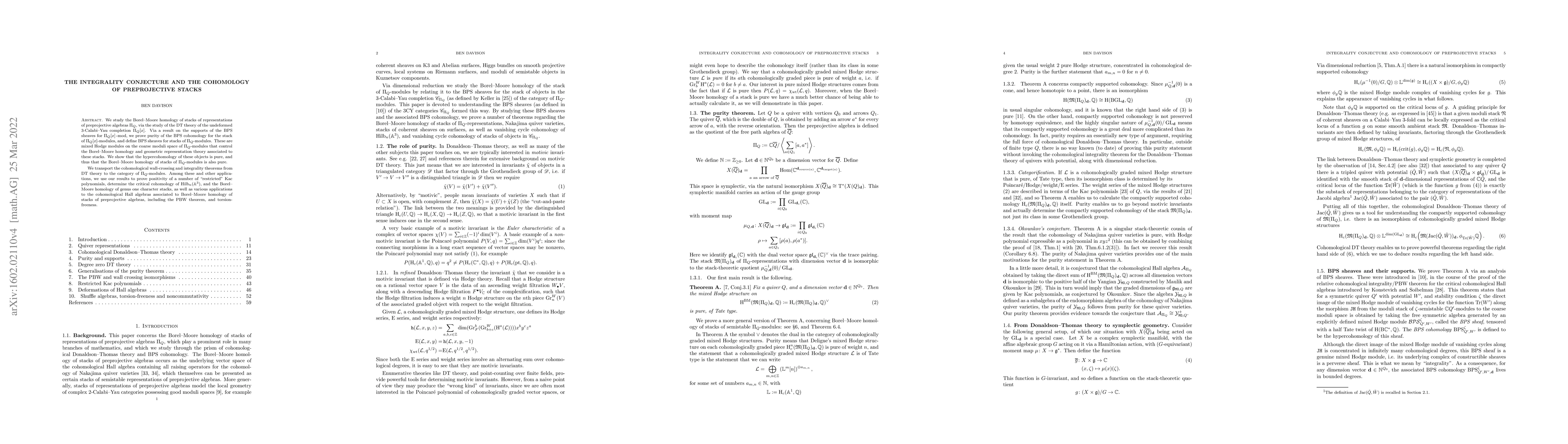 Thumbnail for The integrality conjecture and the cohomology of preprojective stacks
