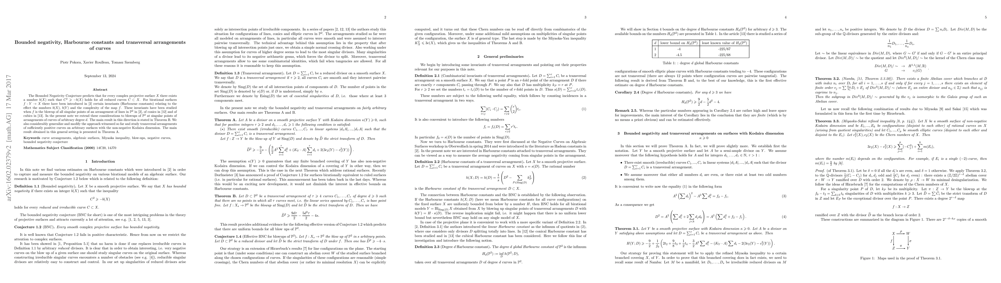 Thumbnail for Bounded negativity, Harbourne constants and transversal arrangements of
  curves