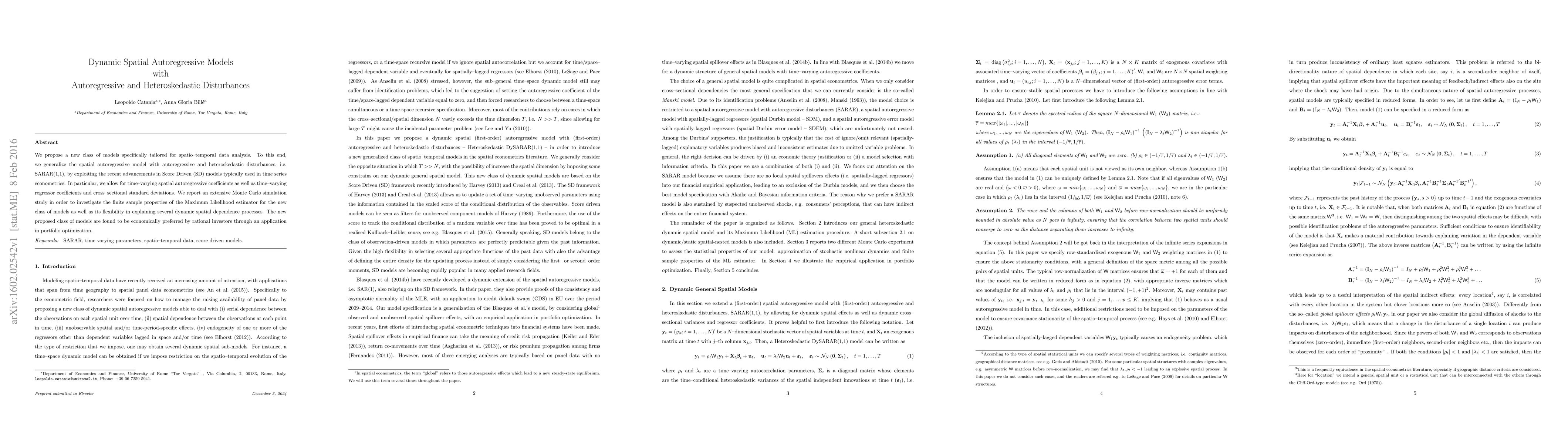 Thumbnail for Dynamic Spatial Autoregressive Models with Autoregressive and
  Heteroskedastic Disturbances