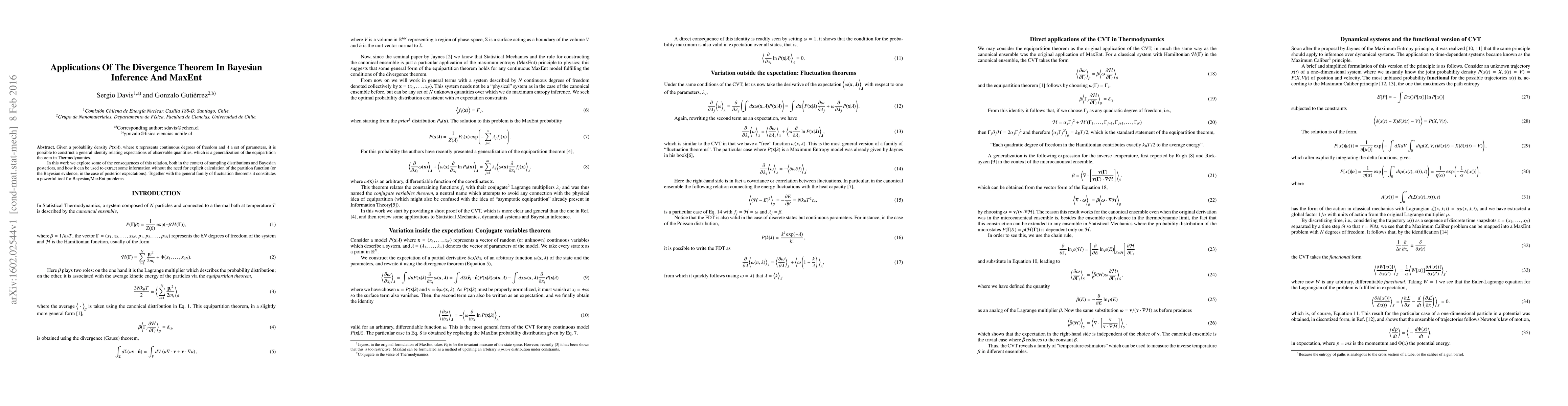 Thumbnail for Applications of the divergence theorem in Bayesian inference and MaxEnt