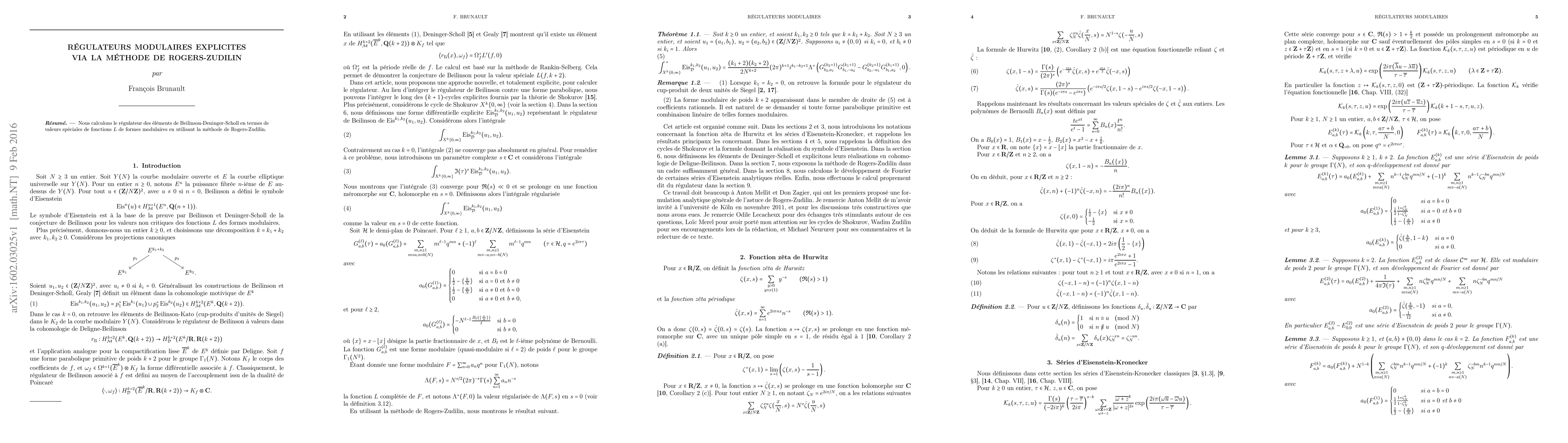 Thumbnail for R\'egulateurs modulaires explicites via la m\'ethode de Rogers-Zudilin