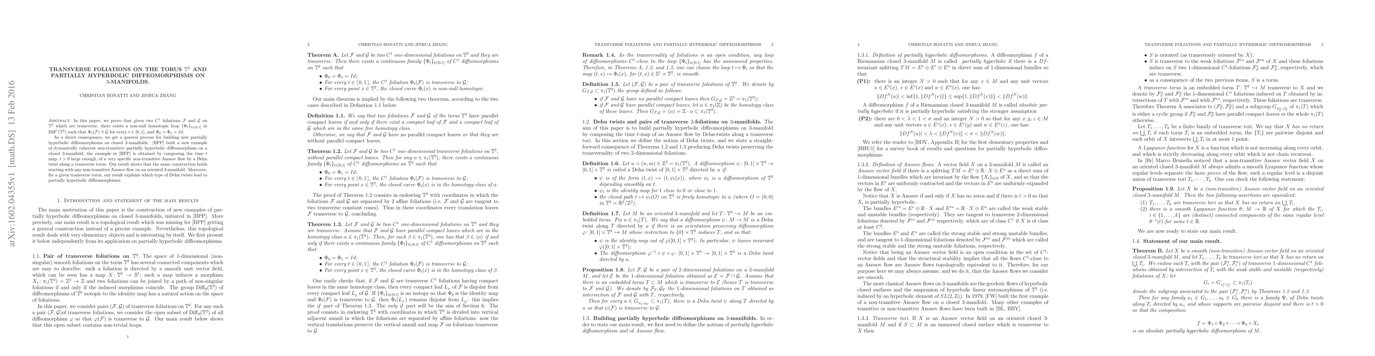 Thumbnail for Transverse foliations on the torus $\T^2$ and partially hyperbolic
  diffeomorphisms on 3-manifolds