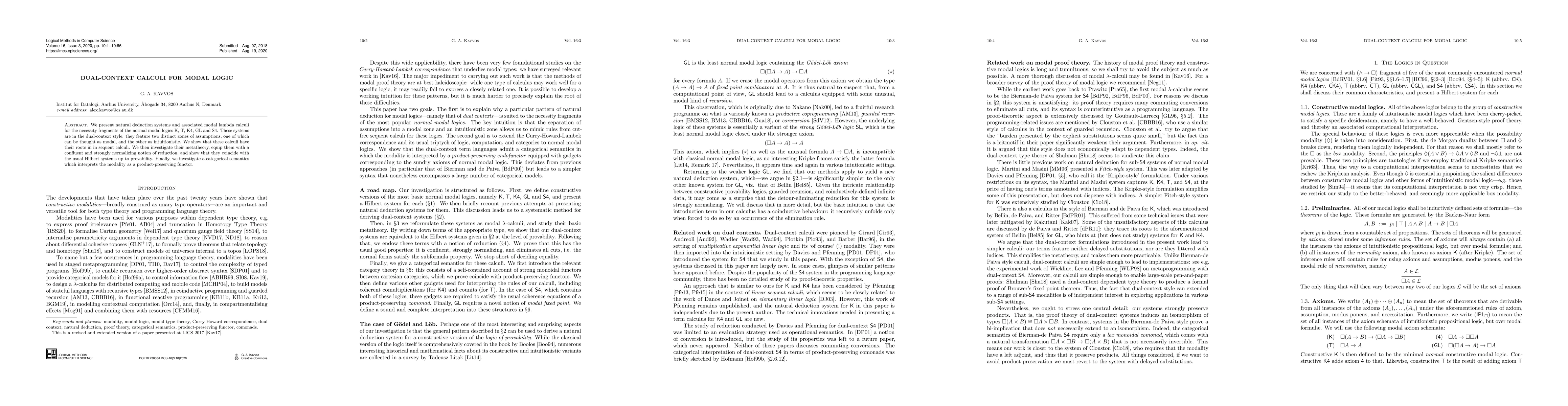 Thumbnail for Dual-Context Calculi for Modal Logic