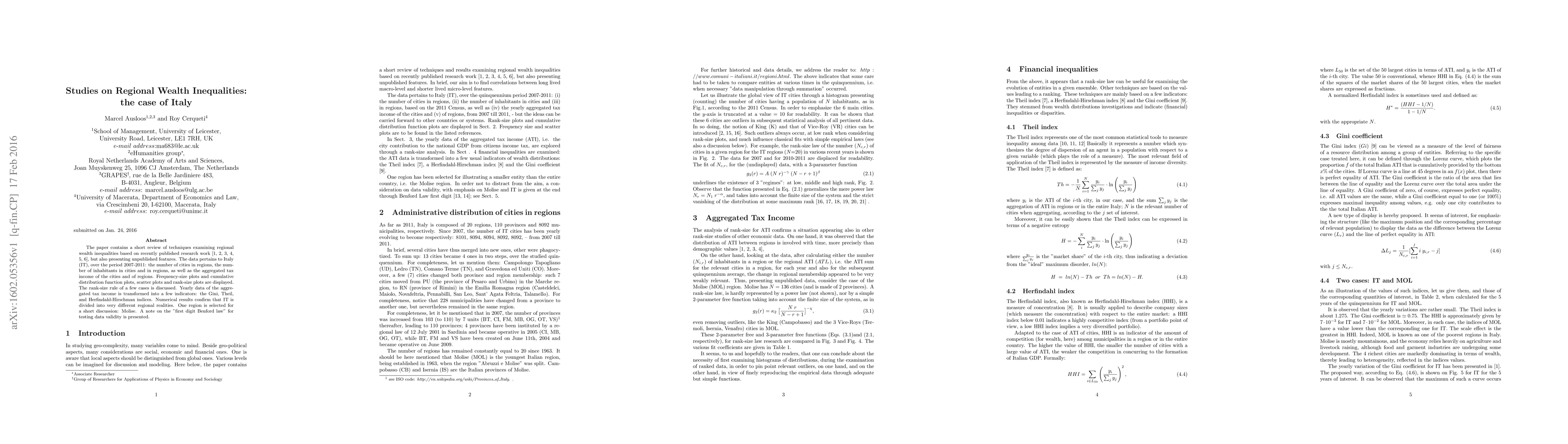 Thumbnail for Studies on Regional Wealth Inequalities: the case of Italy