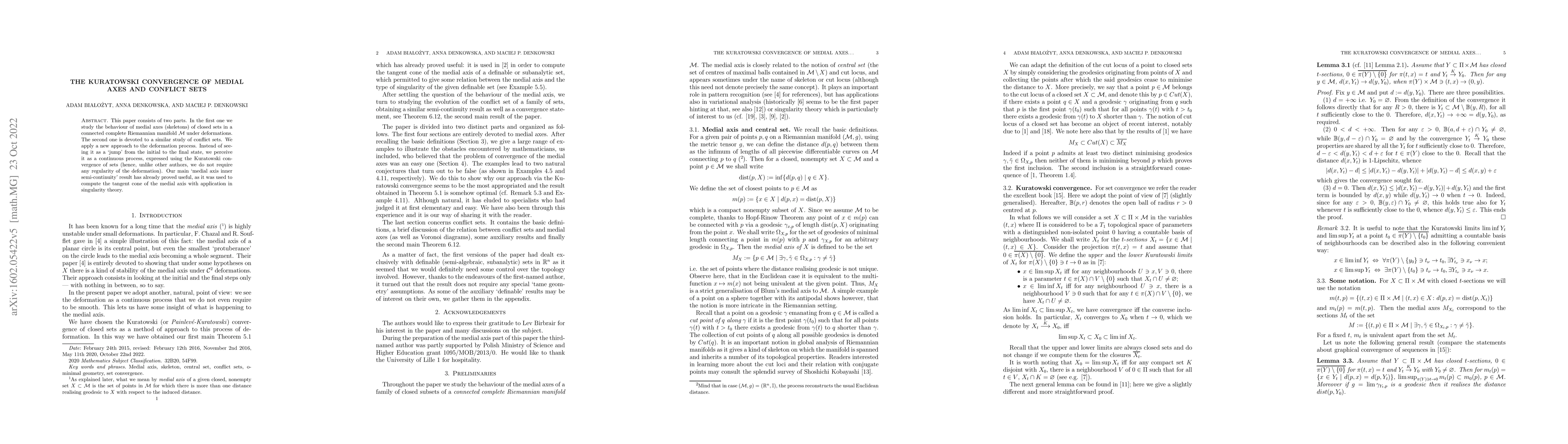 Thumbnail for The Kuratowski convergence of medial axes and conflict sets