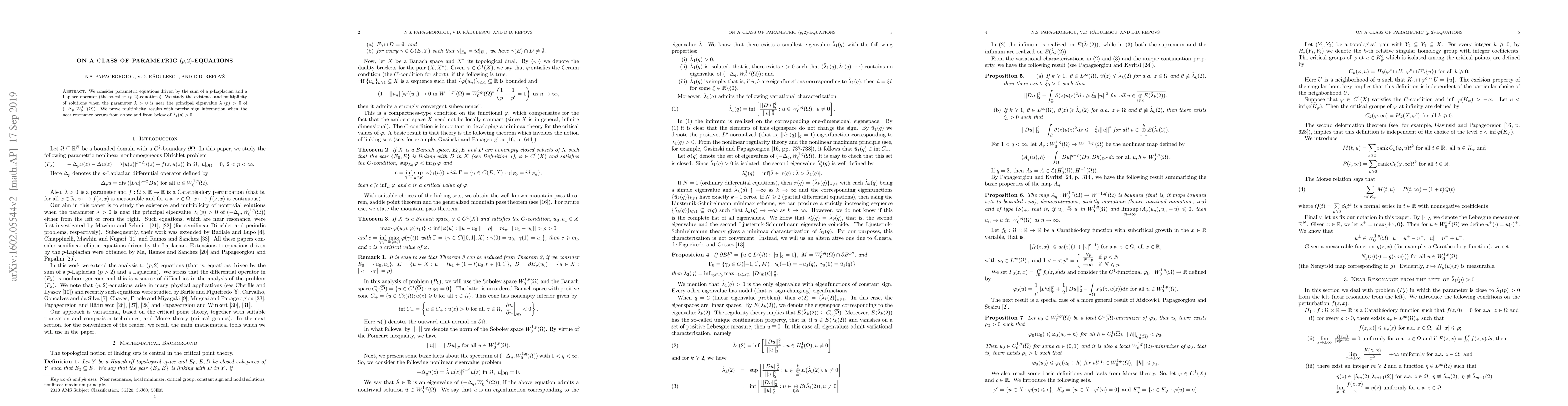Thumbnail for On a class of parametric $(p,2)$-equations