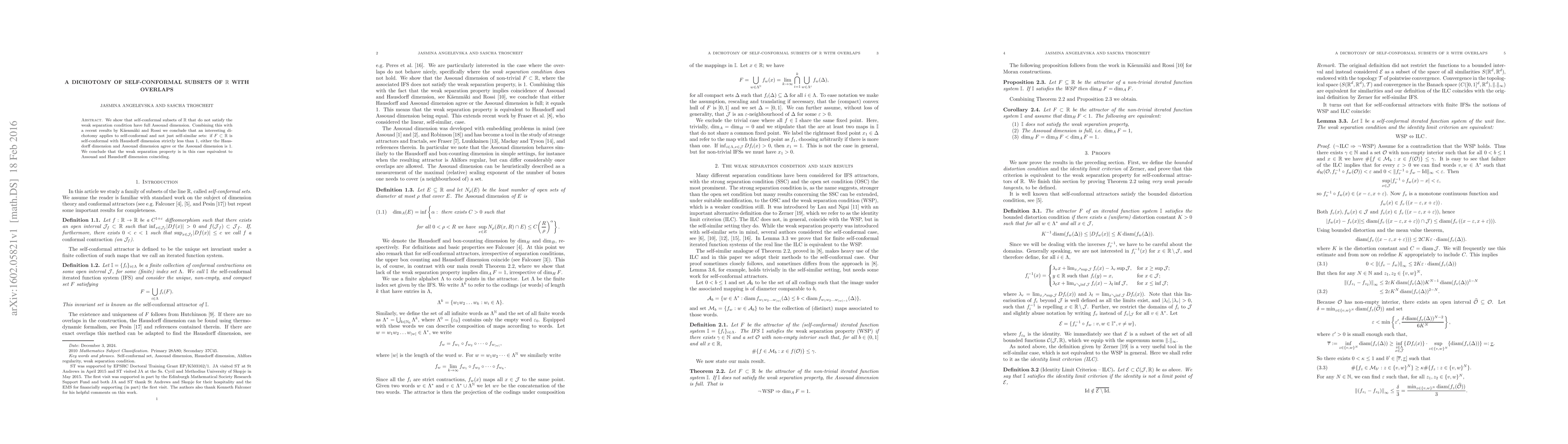Thumbnail for A dichotomy of self-conformal subsets of the real line with overlaps