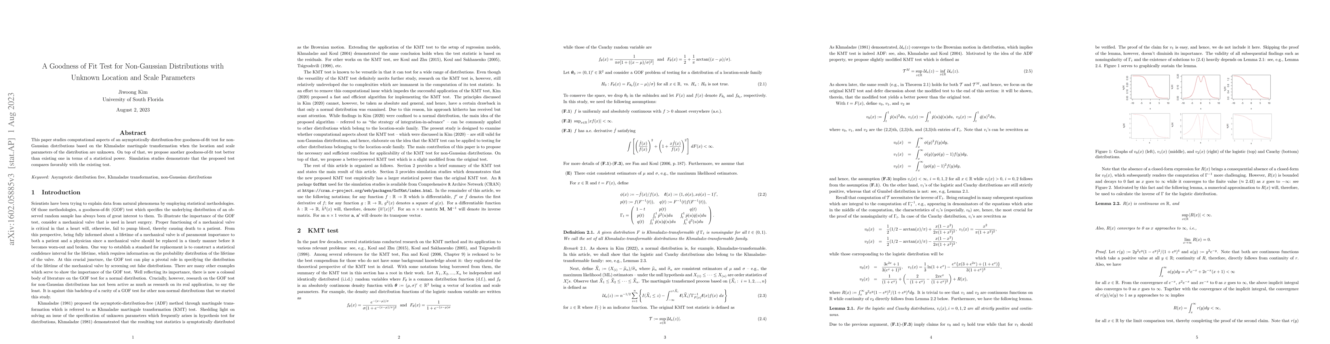 Thumbnail for A Goodness of Fit Test for Non-Gaussian Distributions with Unknown
  Location and Scale Parameters
