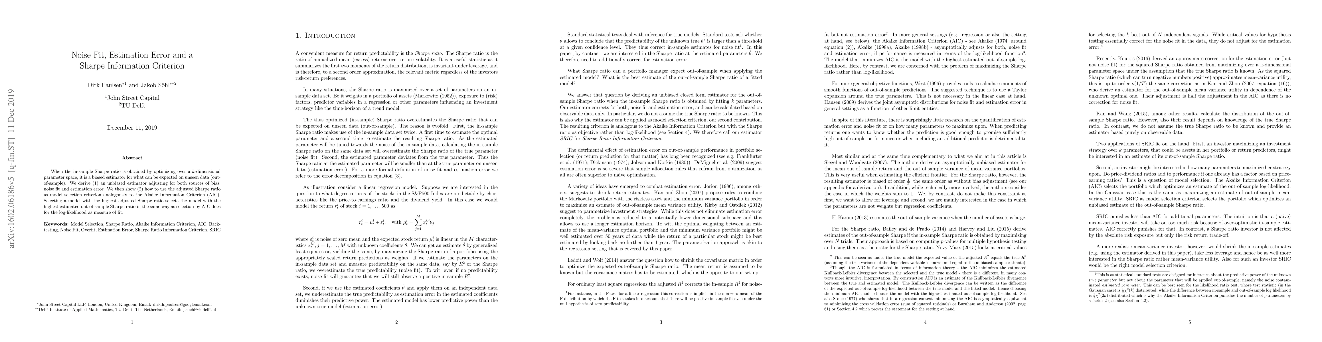 Thumbnail for Noise Fit, Estimation Error and a Sharpe Information Criterion