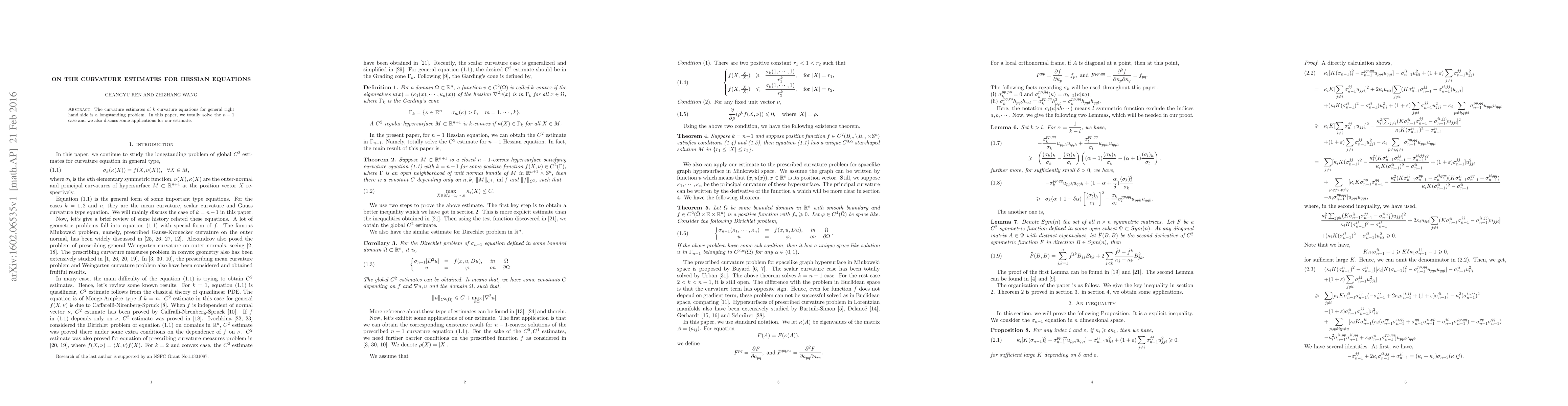Thumbnail for On the curvature estimates for Hessian equations