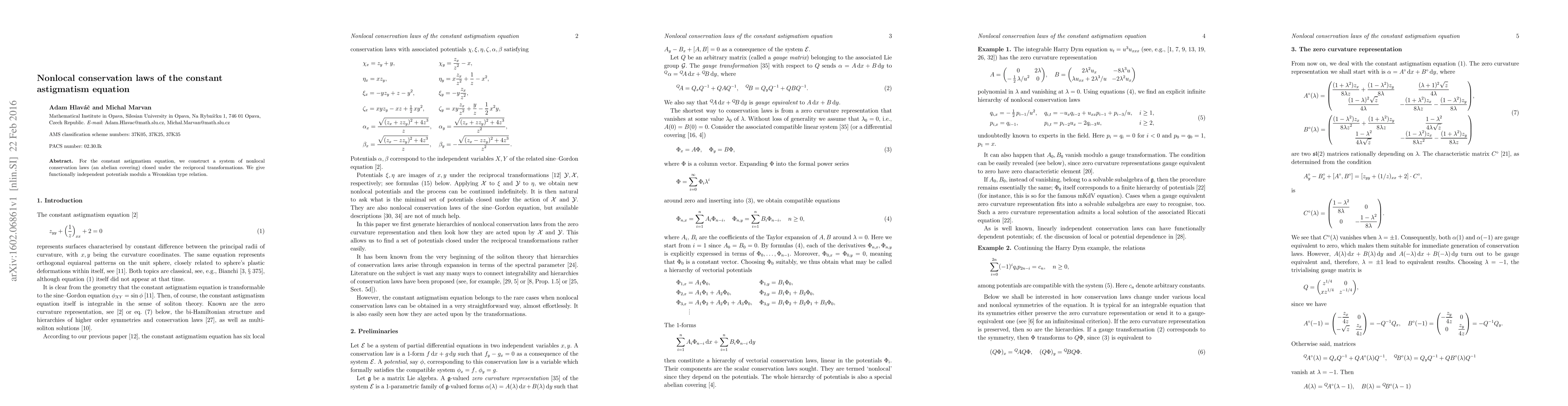 Thumbnail for Nonlocal conservation laws of the constant astigmatism equation
