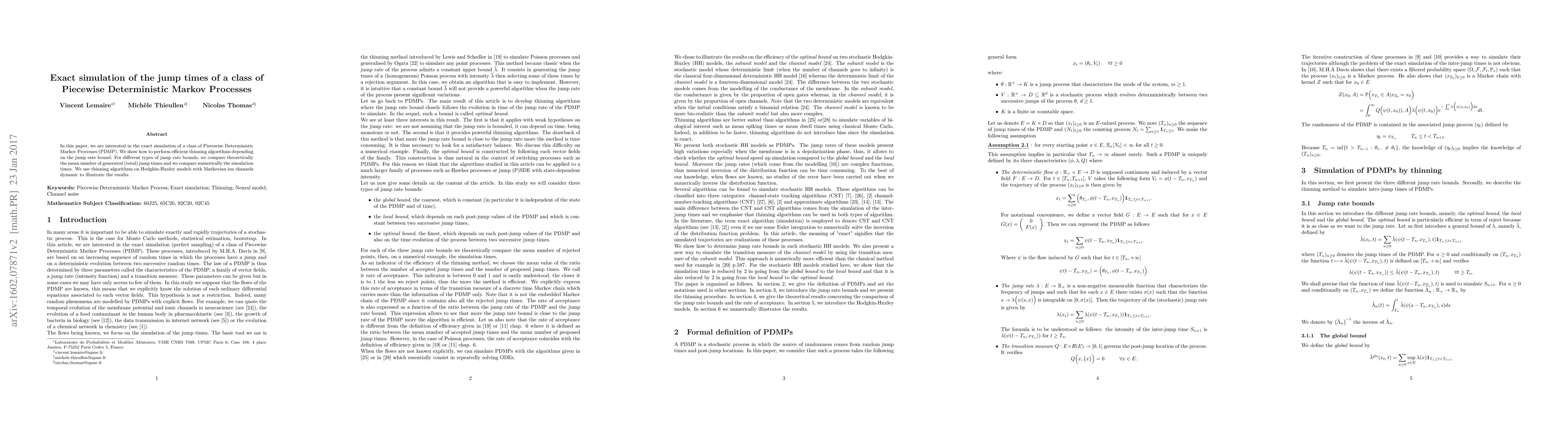 Thumbnail for Exact simulation of the jump times of a class of Piecewise Deterministic
  Markov Processes