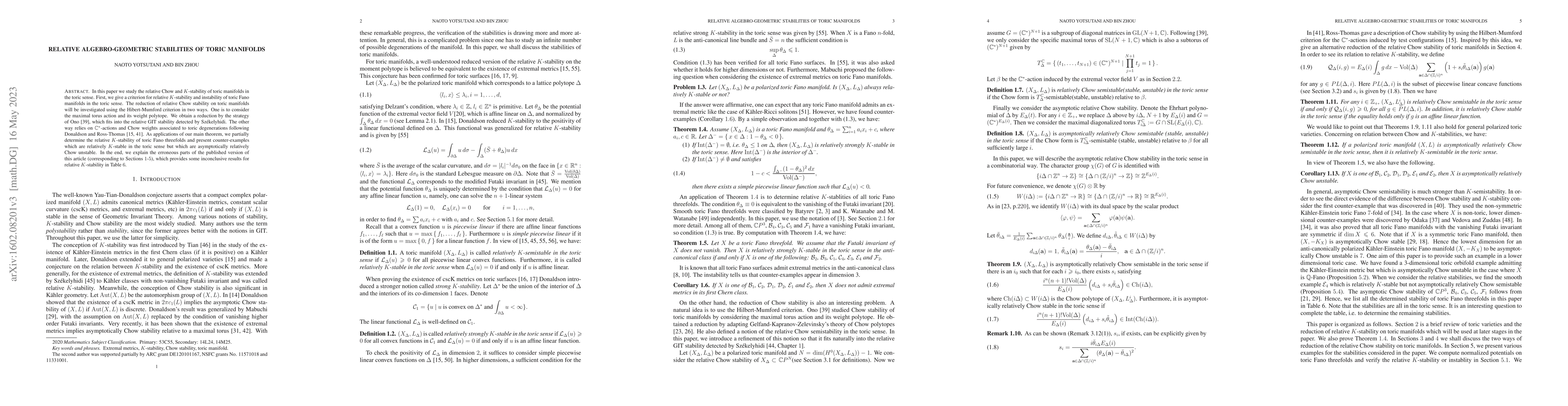 Thumbnail for Relative Algebro-Geometric stabilities of Toric Manifolds